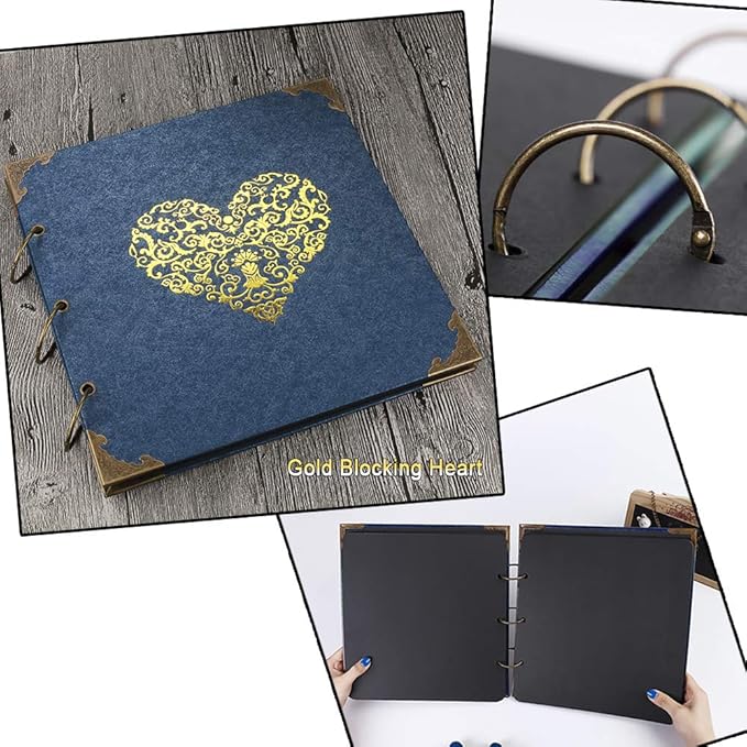 ADVcer Photo Album DIY Scrapbook (10x10 inch 50 Pages Double Sided) Vintage Hardcover Three-Ring Binder Picture Booth Albums with 6 Colors 408pcs Self Adhesive Photos Corners for Memory Keep (Blue)