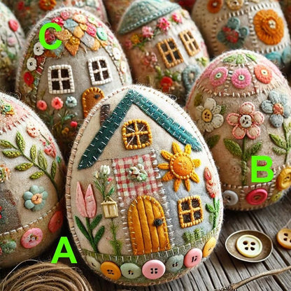 Pootelifys Patchwork Felt Egg House DIY Kit, Hand-Embroidered Felt Easter Egg Kit (with Material Pack),Home Easter Party Decoration Supplies (A) by Pootelifys