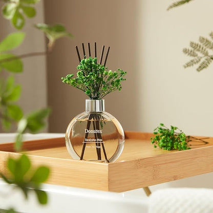 Donurex Flower Reed Diffuser Set 5.07oz Eucalyptus & Moss Scent Diffuser with Sticks Home Fragrance Reed Diffuser for Bathroom Shelf Decor