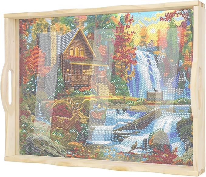 EWJRNSF Diamond Art Kits for Adults Wooden Serving Trays with Handles, 5D Diamond Painting Big Gem Arts and Craft Gifts Trays Decor Gift Home Decor 12.2x16.1 Inches Landscape A