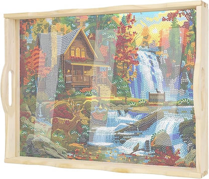 EWJRNSF Diamond Art Kits for Adults Wooden Serving Trays with Handles, 5D Diamond Painting Big Gem Arts and Craft Gifts Trays Decor Gift Home Decor 12.2x16.1 Inches Landscape A