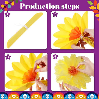 24 Pcs 10" 20" Giant Mexican Fiesta Paper Flowers Colorful Tissue Crepe Flowers Pom Poms Craft for Floral Party Backdrop Wedding Birthday Party (Classic Color)
