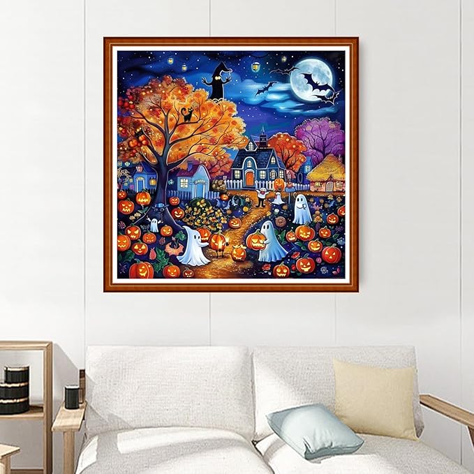 Joyhoor Stamped Cross Stitch Kits for Beginners Needlepoint Kits for Adults Embroidery Kits 11CT Counted Cross Stitch Kits Printed Embroidery Pattern- Magical Halloween 18x18 inchs