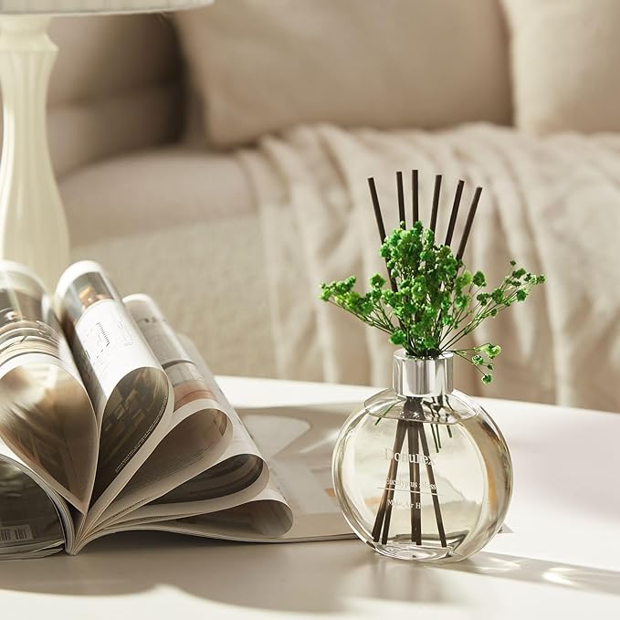 Donurex Flower Reed Diffuser Set 5.07oz Eucalyptus & Moss Scent Diffuser with Sticks Home Fragrance Reed Diffuser for Bathroom Shelf Decor