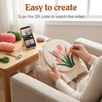 Lyksgir 3 Sets Punch Needle Kits, Punch Needle Embroidery Starter Kits for Adults Beginners, DIY Easy Flower Embroidery Set with Printed Pattern, Hoops, Yarns, Instruction and Threader Tools