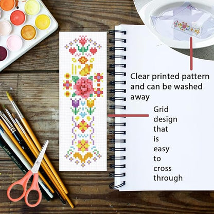 ORIGACH 6 Pcs Cross Stitch Bookmark Kit for Beginner Adults, Spring Flowers Stamped Embroidery Bookmark Kit with Instruction for Starters for Book Lovers