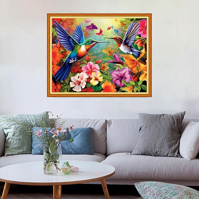 Redxing Stamped Cross Stitch Kits Embroidery kit for Beginners Adults Full Range of Embroidery Patterns Starter Kits DIY Printed Cross Stitch Kits Needlepoint Kits 11CT-Hummingbird Flowers 16x20 inch