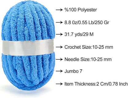 ERLYEEN Chenille Chunky Yarn Super Bulky Soft Thick Fluffy Jumbo Giant Washable Polyester Big Yarn DIY for Arm Knit Blanket Cushion Bed Sofa Home Decor,Denim Blue,4.4LB