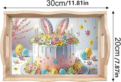 DIY Diamond Art Wooden Tray Kit, Food Tray with Handle Diamond Painted Table Decoration Tray, for Breakfast, Bar Dinner Table Diamond Dots Gem Painting Art Set for Beginners-#42-Easter Cake