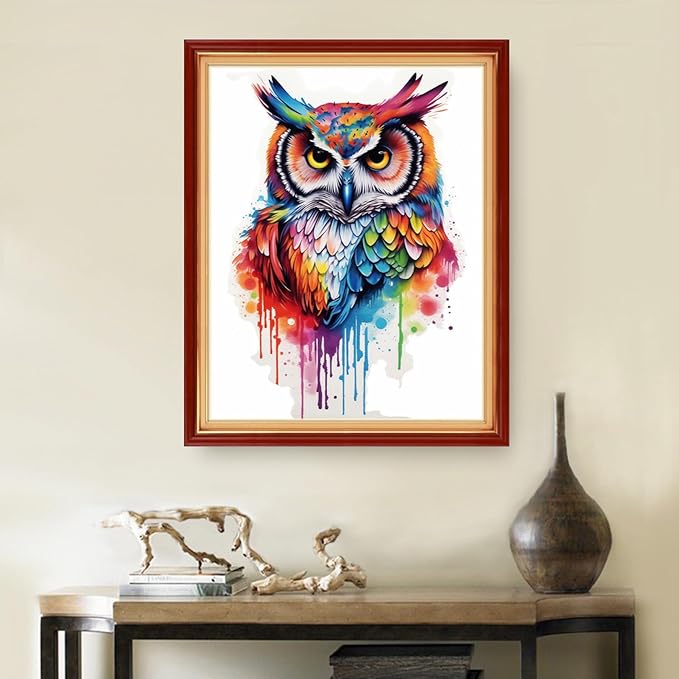 DMCVIVR Stamped Cross Stitch Kits for Beginners Adults Needlepoint Kits for Beginners Embroidery Kits for Adults Crossstitch Kit for Beginners 11CT-Colorful Owl 16x20 inch