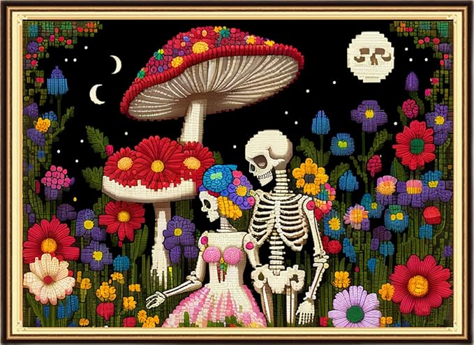 Findvoor Stamped Cross Stitch Kits for Beginners Full Range of Cross Stitching Embroidery Pattern for Adults, 11CT DIY Needlepoint Embroidery Starter Kits-Skeleton Couple 15.7x19.7 inch