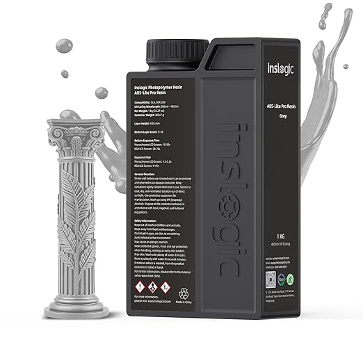 Inslogic ABS-Like Pro Resin 1kg, High Toughness 3D Printer Resin/UV Resin, Fast Curing & Low Odor, Ultra-High Precision Matte Finish for Miniatures, Prototyping & Functional Parts (Grey)