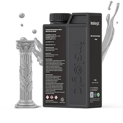 Inslogic ABS-Like Pro Resin 1kg, High Toughness 3D Printer Resin/UV Resin, Fast Curing & Low Odor, Ultra-High Precision Matte Finish for Miniatures, Prototyping & Functional Parts (Grey)