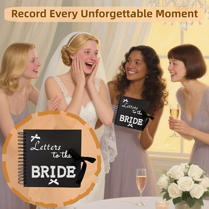 8" x 8" Letters to the Bride Scrapbook Album Guest Book, 80 Blank Pages Hardcover Photo Scrapbook Wedding Memory Book for Bridal DIY, Family, Anniversary with DIY Accessories Kit (Black Kraft Paper)
