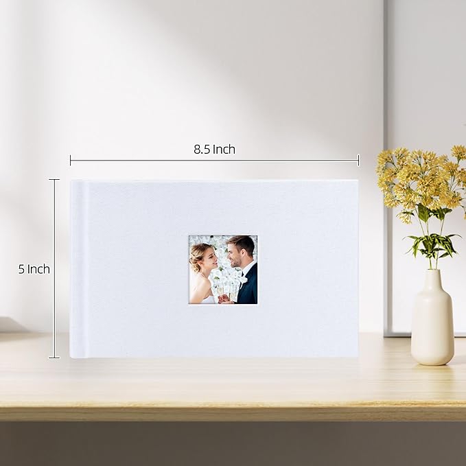 Mublalbum Small 4x6 Photo Album Linen Cover with Memo Areas Photobook Pictures Book Holds Horizontal Pockets for Wedding Family Baby and Vacation (White)