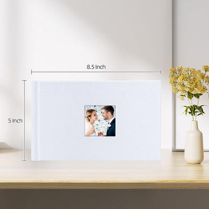 Mublalbum Small 4x6 Photo Album Linen Cover with Memo Areas Photobook Pictures Book Holds Horizontal Pockets for Wedding Family Baby and Vacation (White)