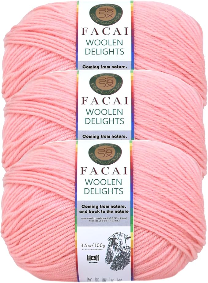 Facai Blend Merino Wool Yarn for Knitting - Worsted Weight,197yds (3.5oz) Ball, Ideal for Sweaters, Scarves, and Accessories (3, Pink)