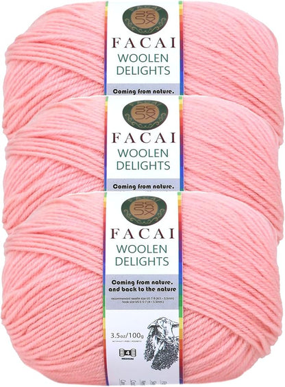 Facai Blend Merino Wool Yarn for Knitting - Worsted Weight,197yds (3.5oz) Ball, Ideal for Sweaters, Scarves, and Accessories (3, Pink)