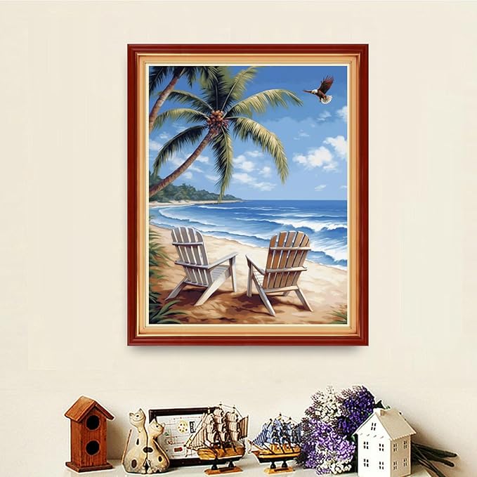 Dooxvey Cross Stitch Kits for Adults Stamped Full Range of Embroidery Starter Kits for Beginners 11CT Printed Cross Stitch Patterns Needlepoint Kits Stamped Crossstitching-Rest by Seaside 16x20 inch