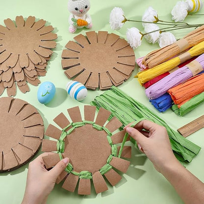 WADORN 15 Sets Basket Weaving Craft Kit for Beginners, Creative Woven Bowl DIY Making Kits 7.4 Inch Plastic Base and 175 Yards 8 Colors Paper Ribbon for Easter Eggs Small Parts Candy Cookies Crafts