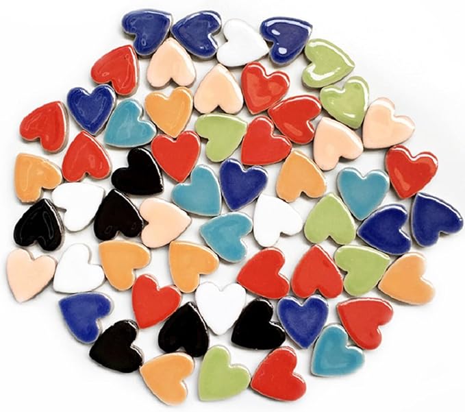 500g/1.1lb Random Color Irregular Ceramics Mosaic Tiles,DIY Making Creative Ceramic Mosaic Tiles for DIY Craft Plates Flowerpots Vases Cups Mosaic Making Supplies (Heart)