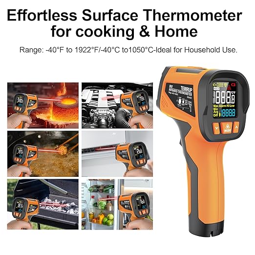 Infrared Thermometer High Temperature Gun with K-Probe,-40℉~1922℉, 30:1 Digital Laser IR Temp Gun with Color LCD for Cooking, Pizza Oven, Engine, Kilns, Industry, Home Repair, Adjustable Emissivity