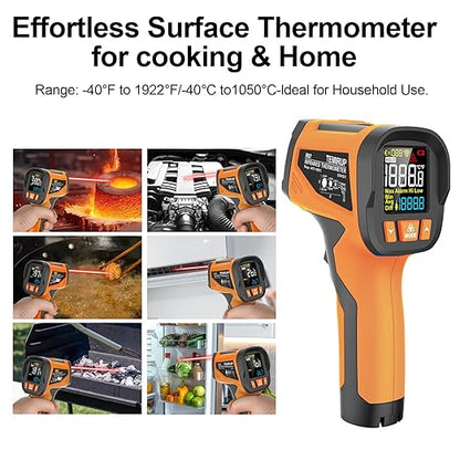 Infrared Thermometer High Temperature Gun with K-Probe,-40℉~1922℉, 30:1 Digital Laser IR Temp Gun with Color LCD for Cooking, Pizza Oven, Engine, Kilns, Industry, Home Repair, Adjustable Emissivity