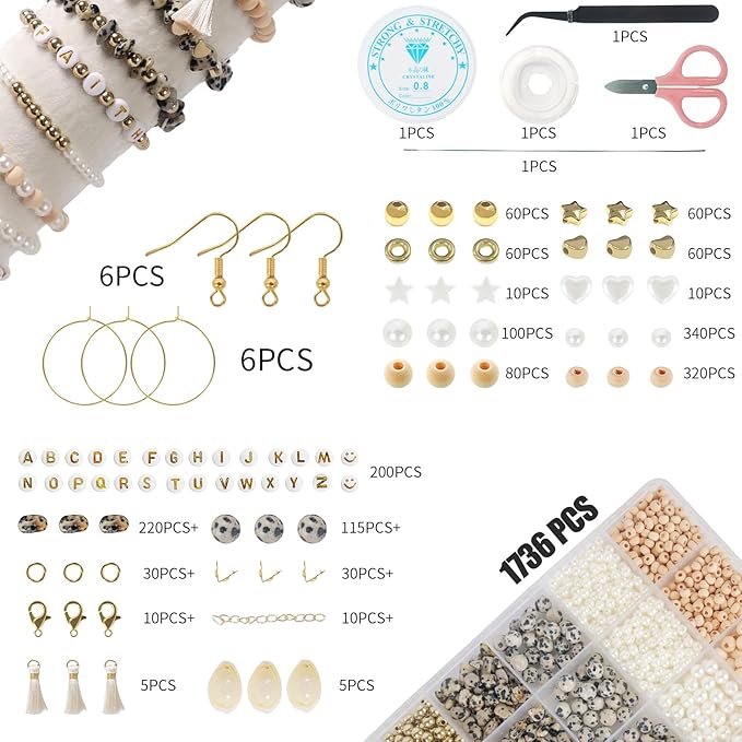 TOIPINIO Bracelet Making Kit Jewelry Making Supplies Kit Natural Stone Beads for Irregular Natural Stone with for DIY Craft 1736PC Friendship Bracelet/Necklace/Earrings for Adults (Dalmatian Jasper)