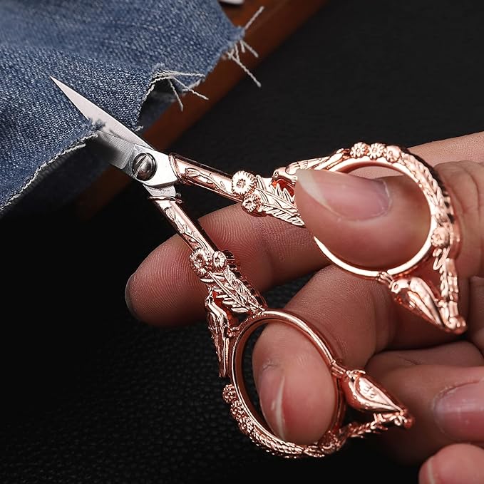 YOUGUOM Sewing Embroidery Scissors – Small Vintage Sharp Pointed Tip Shears for Craft, Artwork, Handicraft DIY Tool, 4.6in Rose Gold Bird Style
