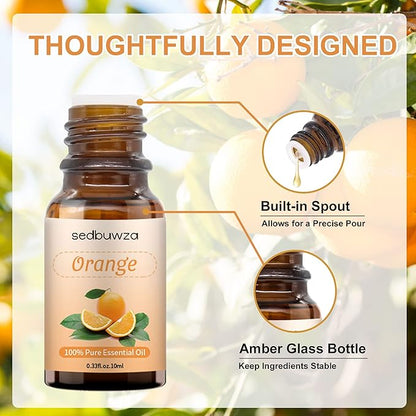 Sedbuwza Orange Essential Oil, Pure Organic Orange Fragrance Oil for Diffuser, Humidifier, Soap, Candle, Perfume