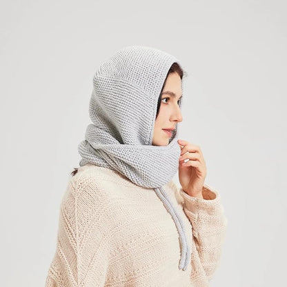 Chic Loops Knitting Kit for Beginners, Knitted Hooded Scarf Beginner Crochet Kit for Adults, Crochet Soft and Cozy Balaclava Beanie Basic Hood for Womem Outdoor Sports with Instruction(Pale Grey)