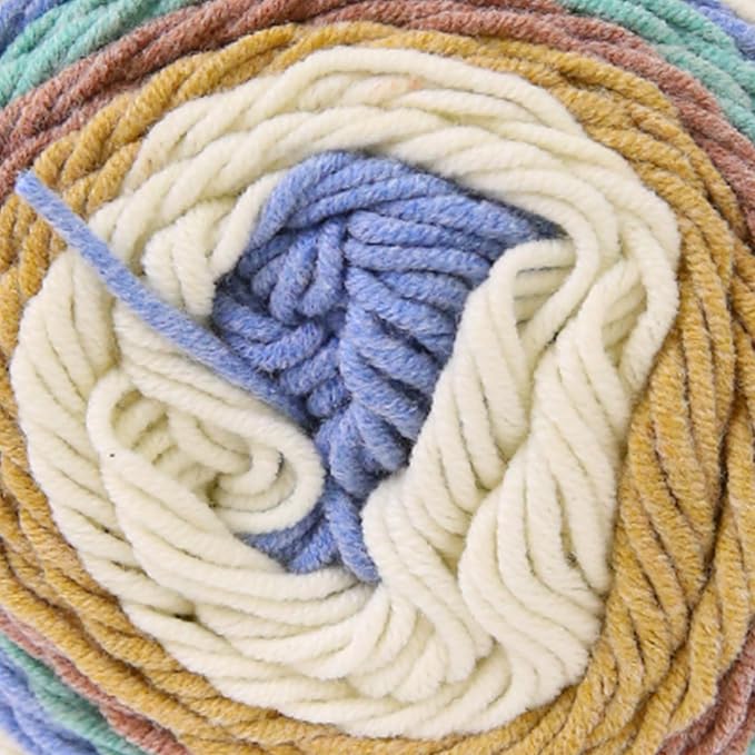 Franel Cotton Acrylic Yarn-45% Cotton 55% Acrylic - 100g, Gradient-White Blue Yellow Brown Green, Perfect for Crocheting Knitting Scarves Shawls Blankets Gradient Variegated Yarn