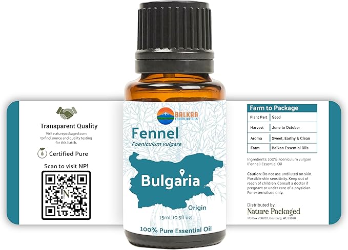 Nature Packaged Fennel Essential Oil (Sweet Fennel) - Direct from Balkan Essential Oils - Pure Aromatherapy Diffuser Oils | 100% Pure Therapeutic Grade Natural Aceite de Hinojo - 22lbs