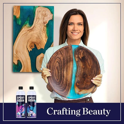 Epoxy Resin Kit 16 Ounce- (8oz Resin + 8oz Hardener) Resin Epoxy Craft Kit Gift- Non-Toxic, Crystal Clear, Odor-Free, UV Resistant, High Gloss Art Resin - Craft Stunning Creations with Ease (16oz)