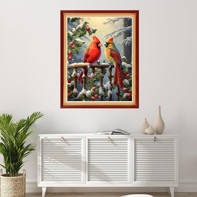 Foxhool Stamped Cross Stitch Kits,11CT Printed Cross Stitch Pattern Full Embroidery Kits for Beginner Needlepoint Kits-Parrot Snow Scene 16x20 inchs
