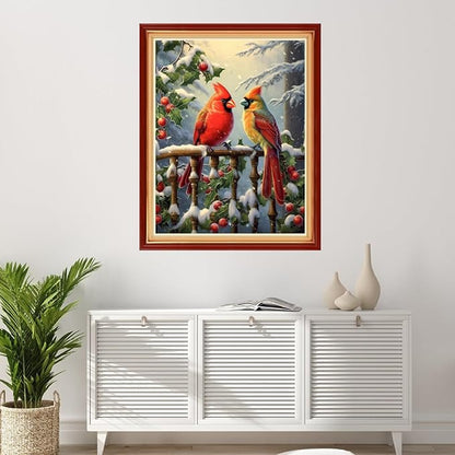 Foxhool Stamped Cross Stitch Kits,11CT Printed Cross Stitch Pattern Full Embroidery Kits for Beginner Needlepoint Kits-Parrot Snow Scene 16x20 inchs