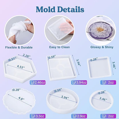 LET'S RESIN Coaster Kit, 16oz DIY Epoxy Resin Kit with Molds and Mica Powder Complete Set, Crafts for Adults, Beginners, Ideal Starter DIY Art Supplies Gift Set for Adults
