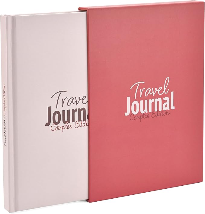 gateway22 Travel Journal Couples Edition - Travel Memory Book, Trip Diary, Photo Album - 136pgs, 15 Trips. Includes Photo Corner Stickers. In Gift Sleeve. Travel Gift for Women and Men - A5 Red