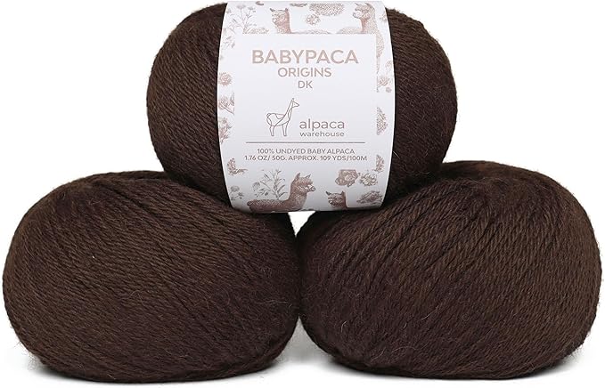 Origins - 100% Baby Alpaca Yarn Wool Set of 3 Skeins (150 Grams) DK Weight Made in Peru Natural Colors (Undyed) Heavenly Soft Perfect for Knitting and Crocheting (Cafe Andes, Origins 3 Skeins DK)