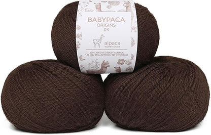 Origins - 100% Baby Alpaca Yarn Wool Set of 3 Skeins (150 Grams) DK Weight Made in Peru Natural Colors (Undyed) Heavenly Soft Perfect for Knitting and Crocheting (Cafe Andes, Origins 3 Skeins DK)