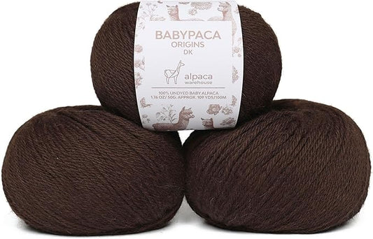 Origins - 100% Baby Alpaca Yarn Wool Set of 3 Skeins (150 Grams) DK Weight Made in Peru Natural Colors (Undyed) Heavenly Soft Perfect for Knitting and Crocheting (Cafe Andes, Origins 3 Skeins DK)