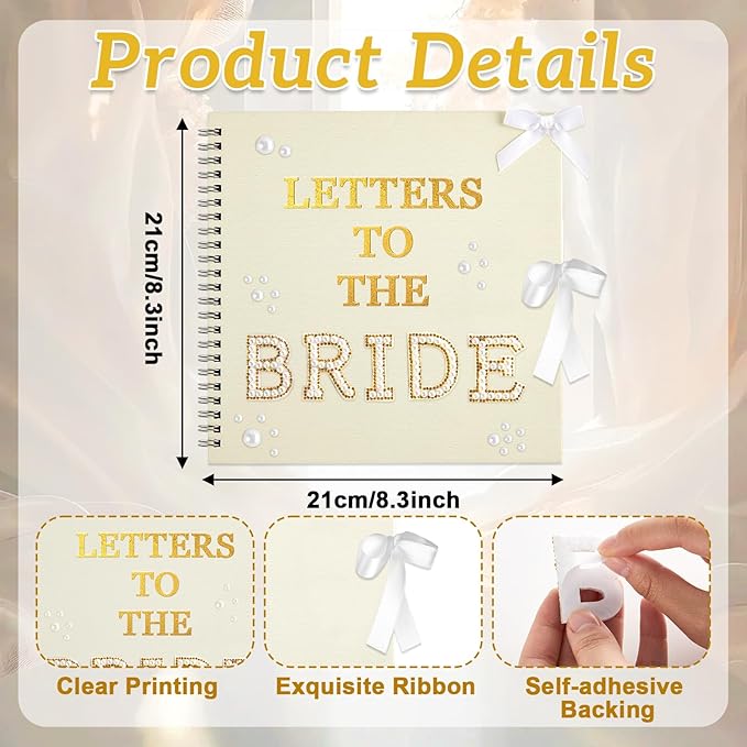 Oitnlaughter 539 Pcs Letters to The Bride Scrapbook Kit 8x8 Inch Wedding Bridal Memory Scrap Book Beige DIY Photo Album Guest Book with Pearl Stickers for Wedding Bridal Shower Anniversary