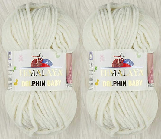 2 Skein/Pack Himalaya Dolphin Baby Chenille Yarn, Each Ball 100 gr (3.5 oz), 120 m (132 Yards), 100% Polyester, Super Bulky Baby Blanket Velvet Amigurumi Yarn, 80308 - Cream