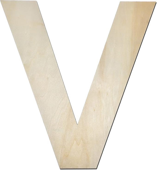 12 Inch Wooden Letter V, 1/4 Inch Thick Large Unfinished Wood Letter for Home Wall Decor, DIY Crafts