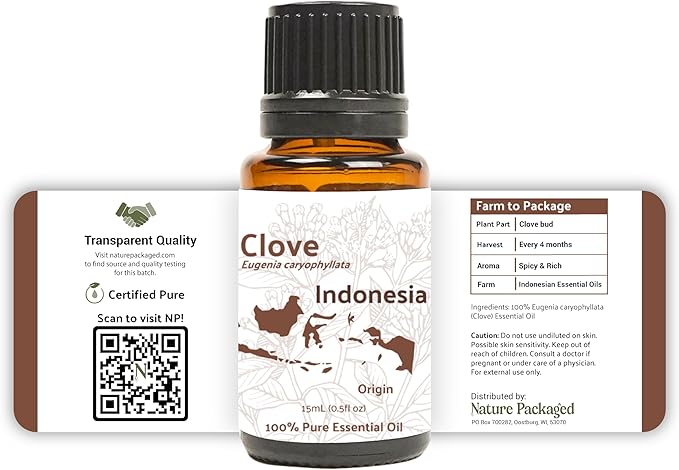 Nature Packaged Clove Essential Oil - 100% Pure Steam Distilled Natural Aceite de Clavo from Indonesia for Aromatherapy & Wellness - Premium Grade (8oz)