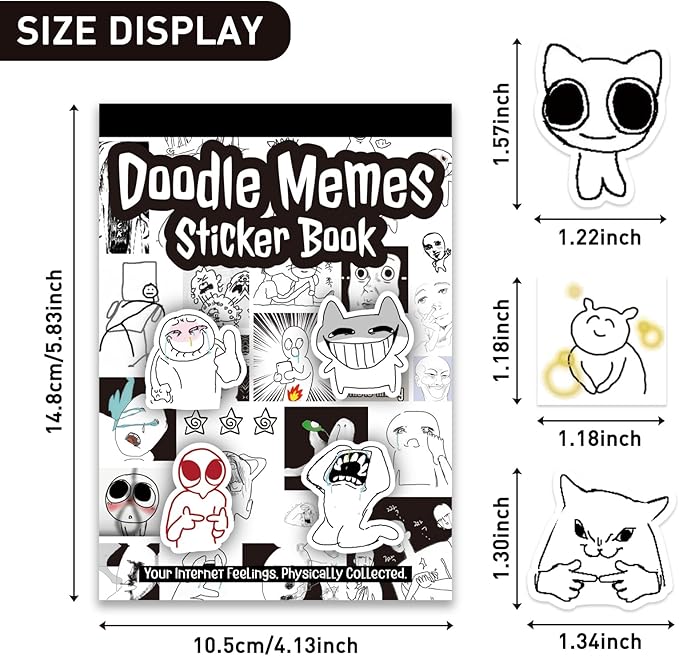 PRSTINCOL Meme Sticker Book, 30 Sheets 460+ Pcs, Black and White Funny Meme Stickers for Adults and Teens, Die Cut Vinyl Stickers for Journaling Scrapbooking DIY