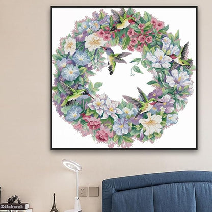 Qeerysew Cross Stitch Kits Stamped Full Range of Embroidery Starter Kits for Beginners DIY -Printed Kit The Art of Hummingbirds(2) 14CT 20×20inches