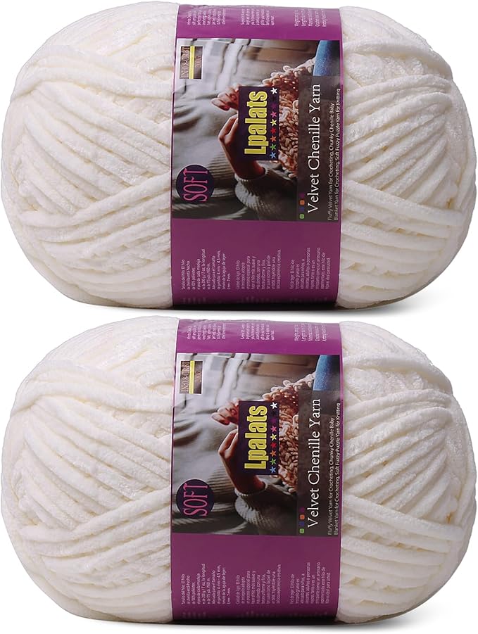Chunky Chenille Yarn for Crocheting - 2x200g Baby Blanket Yarn for Crocheting Soft - 350 Yards Fluffy Thick Plush Yarns for Knitting Blankets Amigurumi (2, Milk White)