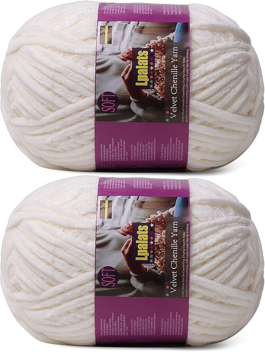 Chunky Chenille Yarn for Crocheting - 2x200g Baby Blanket Yarn for Crocheting Soft - 350 Yards Fluffy Thick Plush Yarns for Knitting Blankets Amigurumi (2, Milk White)