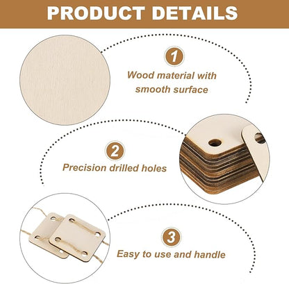 MECCANIXITY 24pcs Wooden Weaving Card, 4 Holes 2x2 Inch Square Tablet Weaving Cards for Knitting Loom Kit Supplies, DIY Knitting Tools